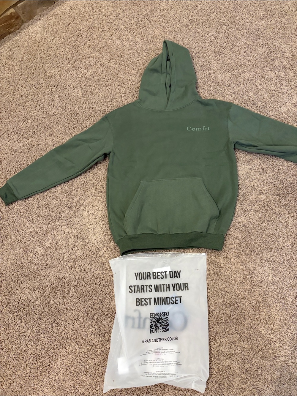 Comfrt Men's Olive Green Crewneck Hoodie Sweatshirt